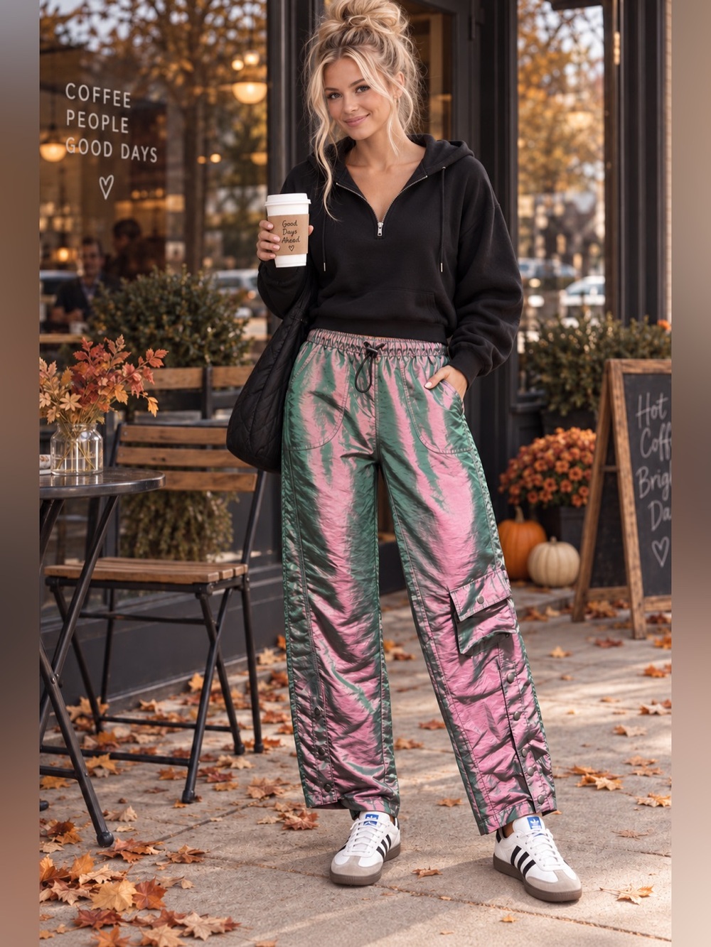 NWOT Love Life Metallic Track Pants